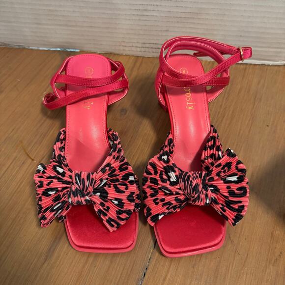 Sexrosly Bow Sandals‎ Block Heel Open Toe Satin Chunky Ankle Strap Size 8 - Picture 2 of 5